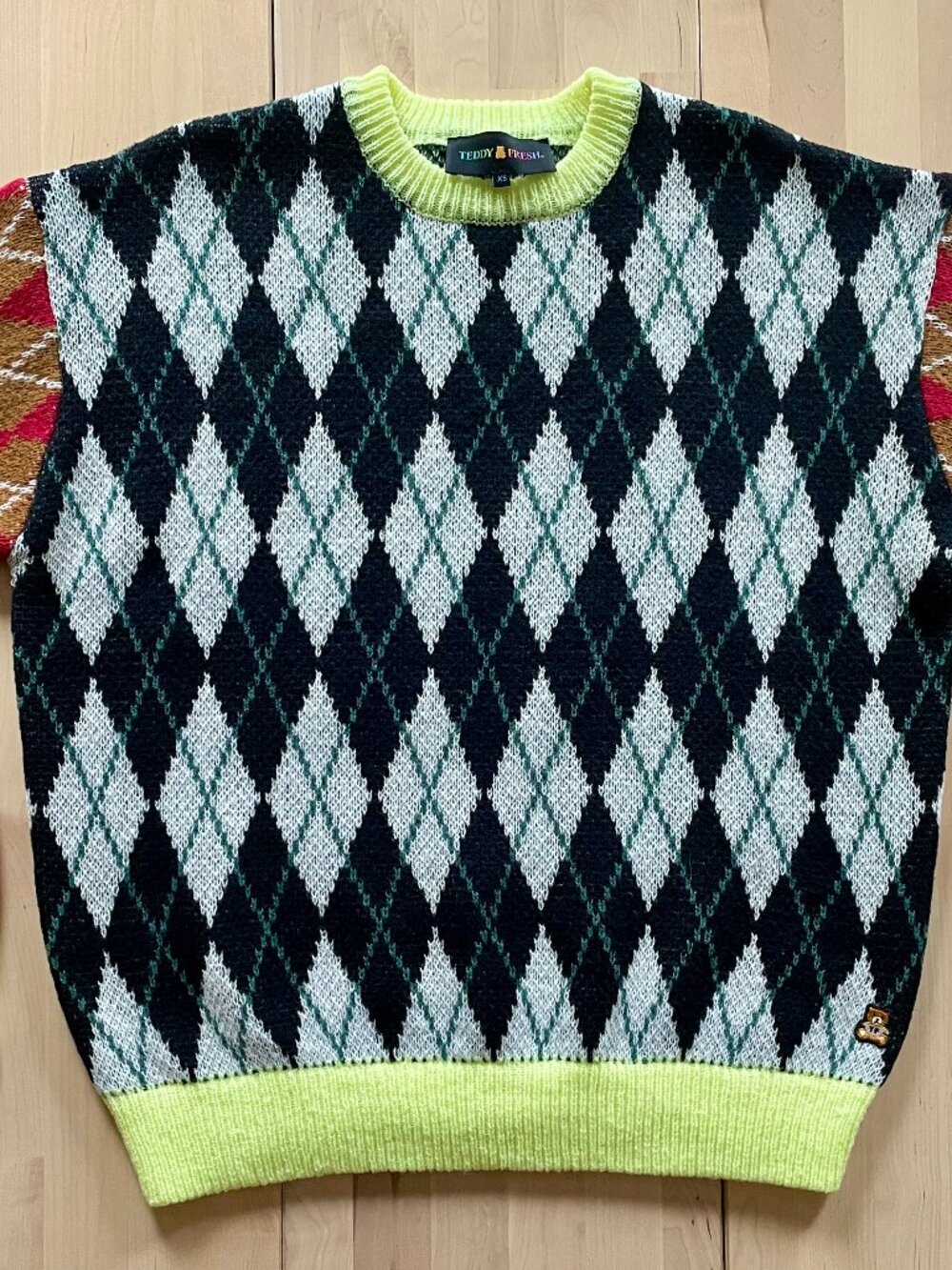 Teddy Fresh Unisex Argyle Colorblock Long Sleeve Sweater size XS